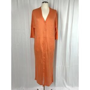 Notshy Cashmere Neva Orange Linen Long Dress Cardigan V Neck Button Up L/XL
